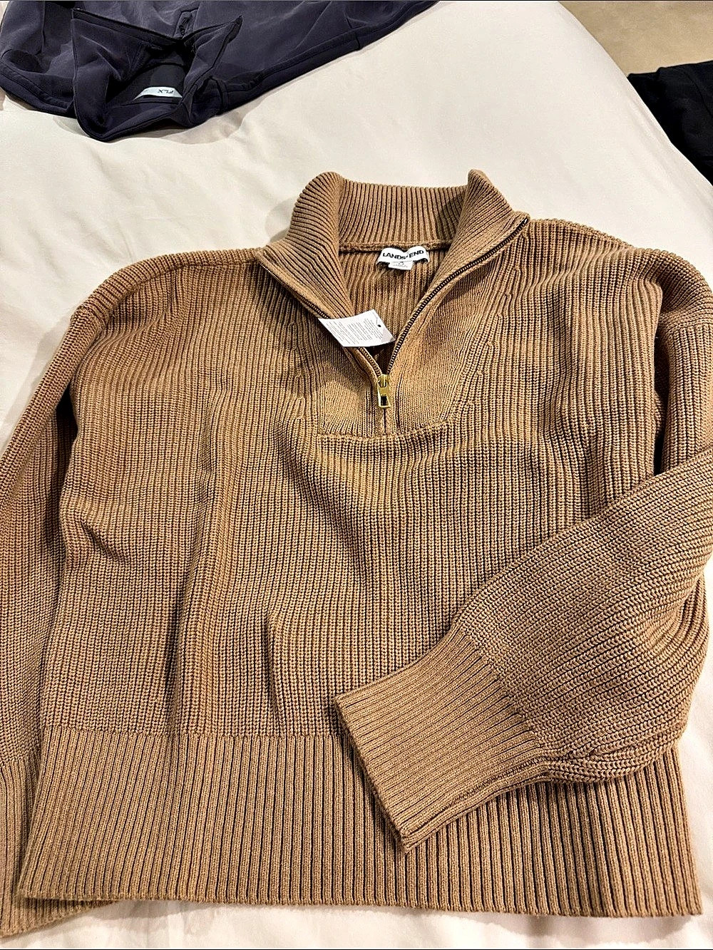 LANDS' END Women'Small Drifter Cotton Quarter Zip Pullover Sweater Brown Small